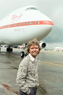 Images Dated 1st July 1991: Richard Branson seen here on the apron at Heathrow to welcome the first Virgin airways
