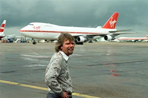 00513 Prints: Richard Branson seen here on the apron at Heathrow to welcome the first Virgin airways