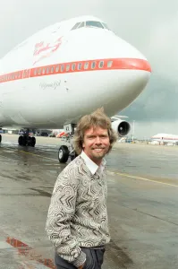 00513 Prints: Richard Branson seen here on the apron at Heathrow to welcome the first Virgin airways