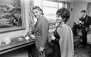 Richard Burton & Elizabeth Taylor after arriving by private jet at RAF Abingdon