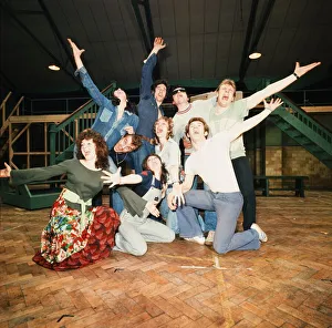 Richard Gere (centre denim shirt) as Danny Zuko seen here in rehearsal with the rest of