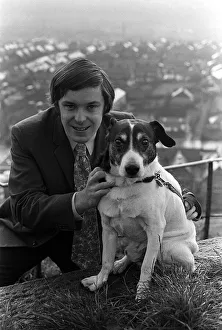 Richard Whiteley TV Presenter Nov 1970 with his pet Terrier Dog Chippie