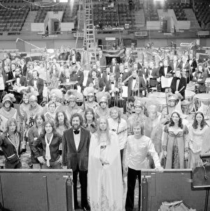 Rick Wakeman and the cast of King Arthur and the Knights of the Round table on ice