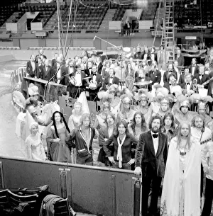 Rick Wakeman and the cast of King Arthur and the Knights of the Round table on ice