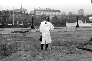 Ringo Starr with gas mask on calling the people to come for their free money