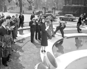 Rita Hayworth in London. Photo shoot press reception April 1956