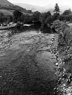 River scene at Dinas Mawddwy, North Wales. Circa 1970