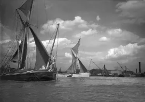 Barges Prints: River Thames Scenes 1946 Foreground - Thames barges