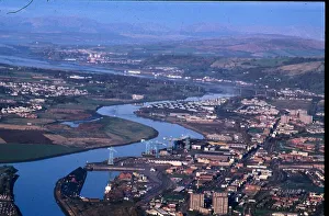 Landscape Prints: Rivers Clyde aerial view Glasgow Clydebank February 1994