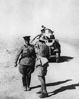 Forces Prints: On the road over one of the desert son Iran a British Colonial officers of the Read Army