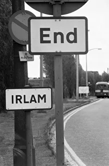 Signs Prints: Road signs in Irlam, a suburb of Salford in Greater Manchester. 23rd June 1972