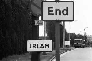 Road signs in Irlam, a suburb of Salford in Greater Manchester. 23rd June 1972