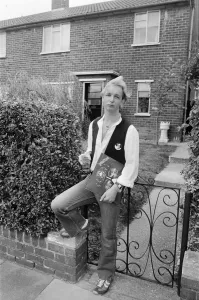 Rob Halford, member of heavy metal rock group Judas Priest, pictured at home