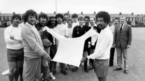 Toxteth Prints: Rob Shields, left, of Toxteth United FC and the team captain Robbie Robinson pictured