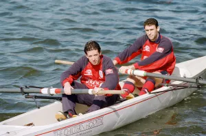 Canoe Prints: Robbie Fowler with Martin keown in a canoe on International duty with England