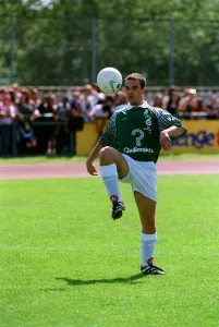 Robbie Williams Singer May 98 Pop star playing in a celebrity football match
