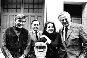 Robert Beatty, Richard Todd, Barbara Shelley and Derek Bond who are appearing in the play