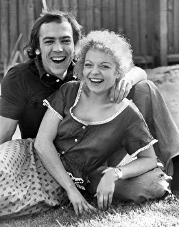 1974 Prints: Robert Lindsay and Cheryl Hall laughing during TV press call - September 1974