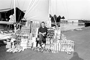 Robin Knox-Johnston with his provisions he will take on his yacht Suhaili