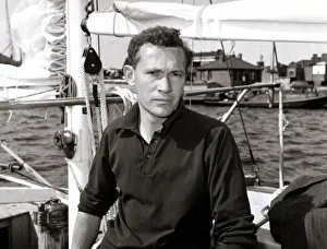 Robin Knox Johnston in his Suhaili boat at Falmouth before his departure for the 1968-69