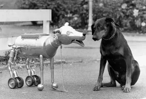 Robots Prints: Robot dog R4 meets Hitler the Real Doberman Dog with puzzling consequences