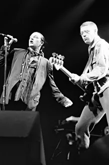Rock group U2 in concert in USA. Bono and Adam Clayton on stage. May 1987