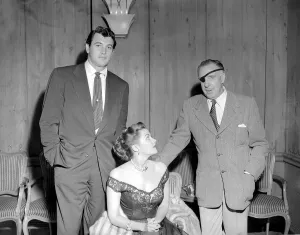 Men And Woman Prints: Rock Hudson with actress Yvonne De Carloin in London August 1952