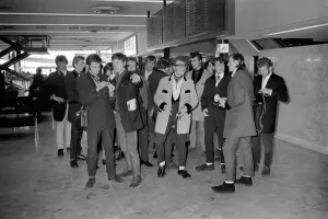 Arriving Prints: Rock and Roll American pop singer Gene Vincent arrives at Heathrow Airport from Paris