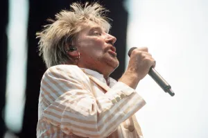 Rock star Rod Stewart performs some of his most famous hits during a gig at Villa Park