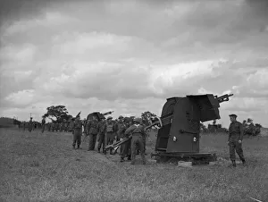 Anti Aircraft Gun Prints: Rocket projector drill for the Home Guard during the Second World War. West Midlands