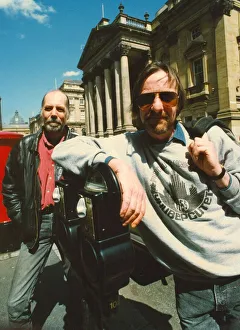 00038 Prints: Rod Clements (L) and Alan Hull of Lindisfarne outside the Theatre Royal in Newcastle