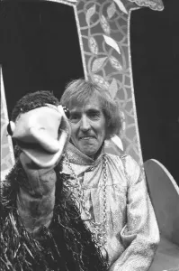 Rod Hull and emu seen here at the Shaftsbury Theatre during rehearsals of Adventures in