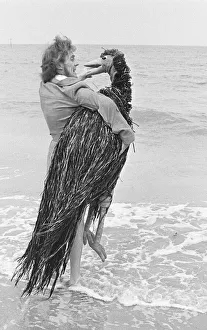 00350 Prints: Rod Hull and Emu seen here terrorising the holidaymakers on Clactons beaches