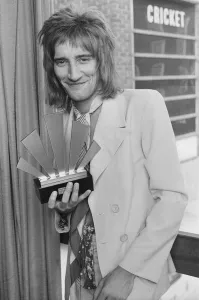 Festival Prints: Rod Stewart holding his Best Singer Award at The Oval Pop Festival, Oval Cricket Ground