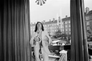 Rod Stewart holding his Best Singer Award at The Oval Pop Festival