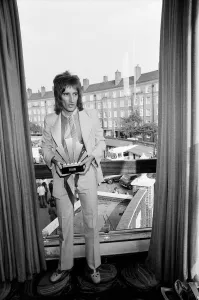 Rod Stewart holding his Best Singer Award at The Oval Pop Festival