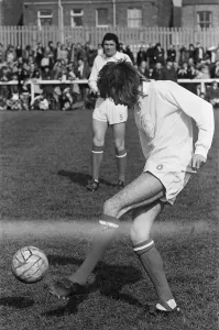 Rod Stewart (in white) playing football in his football team The Goal Diggers