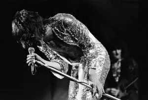 Rod Stewart onstage. The Faces featuring Rod Stewart perform at The Reading