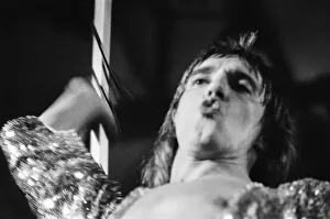 Rod Stewart smiling to the crowd. The Faces featuring Rod Stewart perform