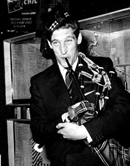 Bagpipes Prints: Rogelio Dominguez Real Madrid goalkeeper playing bagpipes after beating Eintracht