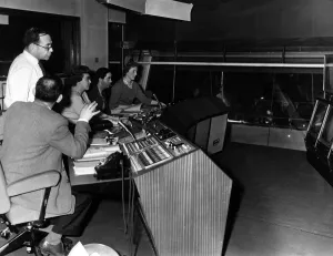 00382 Prints: Roger Jenkins (centre, smoking) producer of the BBC television programme Z Cars seen in