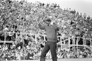Bill Rogers, 29, from Texas, wins the 1981 Open golf championship at Sandwich, Kent