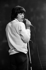 Moody Prints: Rolling Stones lead singer Mick Jagger performing on stage at the New Musical Express