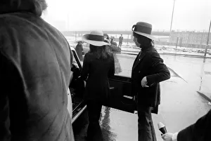 Young Couple Prints: Rolling Stones: Mick Jagger and Bianca at their hotel in Newcastle upon Tyne. March 1971