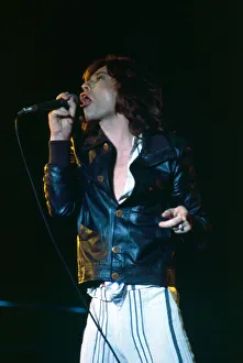 Rolling Stones: Mick Jagger on stage at Louisiana State University, Baton Rouge