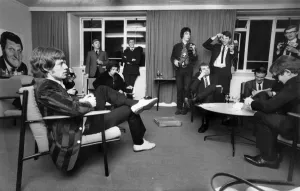 00292 Prints: Rolling Stones: Mick Jagger talks with the Press during a break in rehearsals