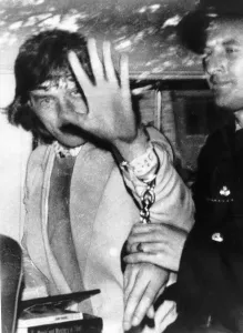 Rolling Stones: Mick Jagger on his way from court in Chichester to Lewes Jail 28th June