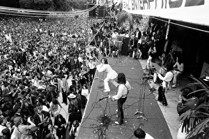 Stones Prints: Rolling Stones performing on stage at the free concert in Hyde Park. 5th July 1969