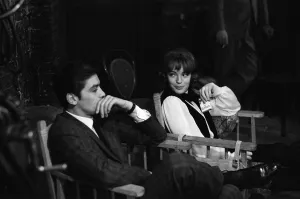 Engaged Prints: Romy Schneider, pictured with her engaged husband Alain Delon