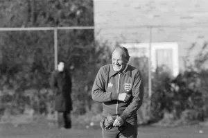 Tracksuit Prints: Ron Greenwood, England football manager at a training session today ahead of England